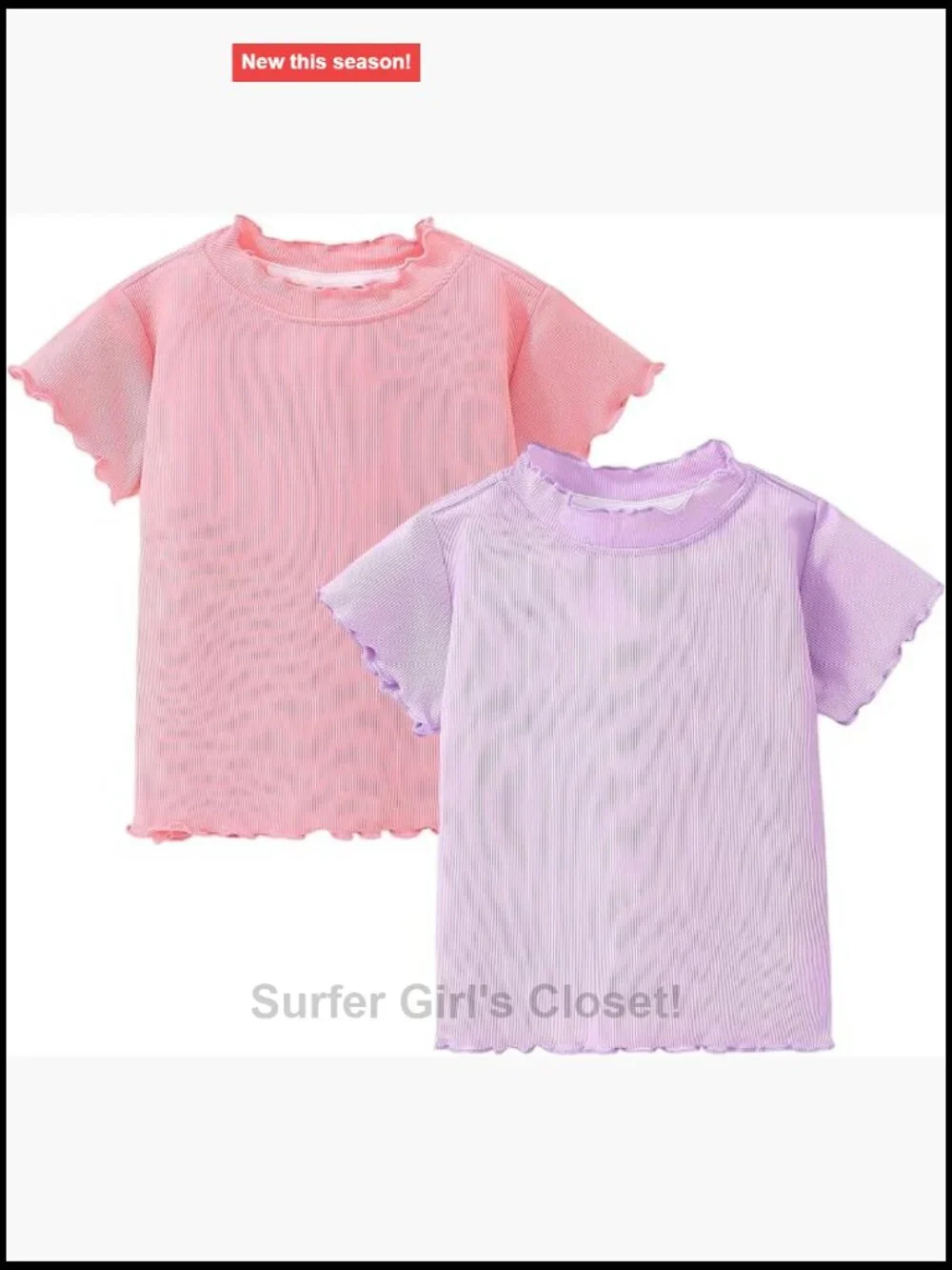 Girls Summer Ribbed Knit Short Sleeve T-Shirts Lettuce Trim Casual Blouse Tops